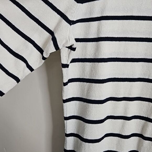 TALBOTS Ivory Hello Sequin Button-Back Crewneck Sweater Medium Black Striped - Picture 10 of 12